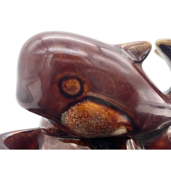 Vintage Whale Ceramic Ashtray / Trinket Dish Brown Dripware Figural Pottery - Picture 7 of 7